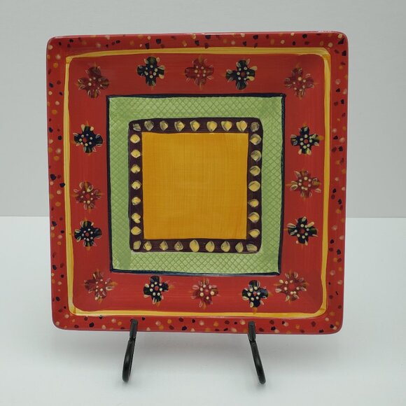 Corsica Home Rumba Square Salad Snack Plate Tabletops Unlimited Red Gold Plate - Picture 1 of 6